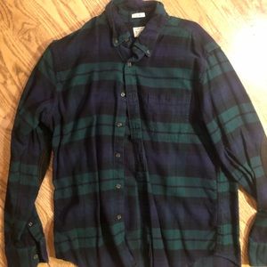 plaid flannel J Crew button up w/ elbow patches.